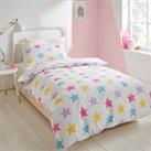 Rainbow Stars Reversible Duvet and Pillowcase Set White/Pink/Blue