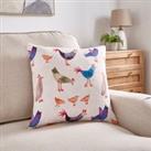 Pack of 2 Cushion Covers Modern Chickens Beige/Red/Blue