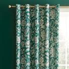 Floral Trail Emerald Blackout Eyelet Curtains Green/White