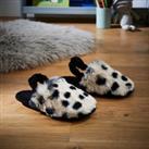 Dunelm Kids Mini Me Mono Black & White Spotty Faux Fur Mule Slippers, Size: UK Kids 9-10 Black a