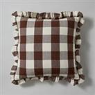 Frilled Check Cushion Pinecone Brown/White
