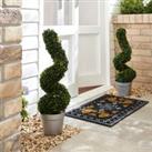 Set of 2 Artificial Spiral Topiary in Silver Pot Green