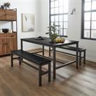 Fulton Rectangular Dining Table with 2 Benches Black