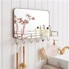 Heart and Soul Rectangle Wall Mirror with Hooks Antique Brass
