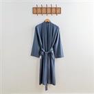 Washed Cotton Linen Blend Robe Blue