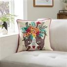 Cat Embroidered Cushion MultiColoured
