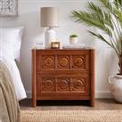 Theodore 2 Drawer Wide Bedside Table, Mango Wood Dark Stained Wood