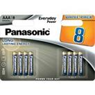 Pack of 8 Panasonic AAA Batteries MultiColoured