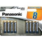 Pack of 8 Panasonic AA Batteries MultiColoured