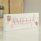 Personalised Floral Sentimental Wooden Block Sign Ornament White