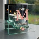 Personalised Floral Bouquet Mirrored Glass Tealight Holder Clear