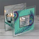 Personalised Peacock Mirrored Glass Tealight Holder Clear