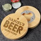 Personalised Beer Goes Here Bamboo Coaster with Hidden Bottle Opener Natural