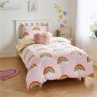 Catherine Lansfield Rainbow Hearts Cosy Fleece Reversible Duvet Cover & Pillowcase Set Pink
