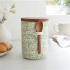 Floral Canister with Spoon Green