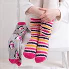 totes Pack of 2 Toasties Kids Original Penguin and Stripe Slipper Socks MultiColoured