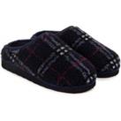 totes Borg Navy Check Slippers With EVA Sole Navy