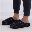 totes Borg Navy Check Slippers With EVA Sole Navy