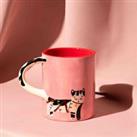 Raspberry Blossom Cat Mug with 3D Handle Pink/Black