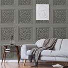 Carved Charcoal Panel Wallpaper Charcoal