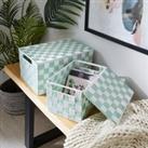 Set of 2 Checkered Boxes with Lid Green/White