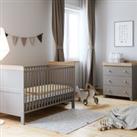 Little Acorns Classic Oak Effect Cot Bed and 3 Drawer Chest Nursery Set Grey