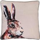 Meg Hawkins Hare Square Cushion with Wooden Buttons Cream