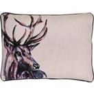 Meg Hawkins Stag Rectangular Cushion with Wooden Buttons Cream