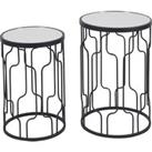 Set of 2 Caprisse Mirrored Glass Side Tables Black
