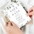 Personalised Botanical Pack of 36 Wedding Save the Dates White