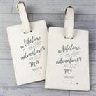 Personalised Lifetime of Adventures Couples Leather Luggage Tags Cream