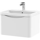 Lunar Wall Mounted 1 Drawer Vanity Unit with Polymarble Basin Satin White
