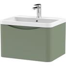 Lunar Wall Mounted 1 Drawer Vanity Unit with Polymarble Basin Satin Green