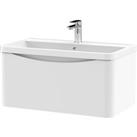 Lunar Wall Mounted 1 Drawer Vanity Unit with Polymarble Basin Satin White