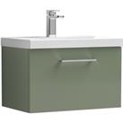 Arno Wall Mounted 1 Drawer Vanity Unit with Basin Satin Green