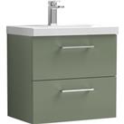 Arno Wall Mounted 2 Drawer Vanity Unit with Basin Satin Green
