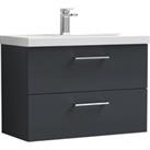 Arno Wall Mounted 2 Drawer Vanity Unit with Basin Soft Black