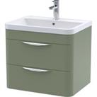 Parade Wall Mounted 2 Drawer Vanity Unit with Polymarble Basin Satin Green