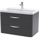 Parade Wall Mounted 2 Drawer Vanity Unit with Polymarble Basin Soft Black