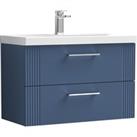 Deco Wall Mounted 2 Drawer Vanity Unit with Basin Satin Blue