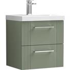 Deco Wall Mounted 2 Drawer Vanity Unit with Basin Satin Green