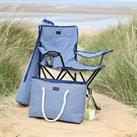 Foldaway Camping Chair and 20L Insulated Shoulder Tote Navy Blue/White