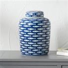 Schoal Fish Ceramic Decorative Ginger Jar Blue/White
