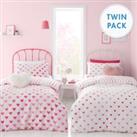 Catherine Lansfield Set of 2 Hearts and Stripes Reversible Duvet Cover and Pillowcase Sets MultiColo