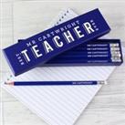 Personalised Best Teacher Ever Box and 12 HB Pencils Blue