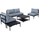 Elements Black Modular 4 Seater Conversational Set with Coffee and Side Tables Black