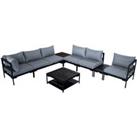 Elements Black Modular 6 Seater Corner Garden Set with Coffee and Side Tables Black