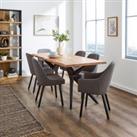 Oadby Rectangular Dining Table with Eddie Luna Charcoal Fabric Dining & Carver Chairs