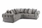 Chingford Chesterfield Corner Sofa - Wing Grey Fabric 5 Seater - L Shape Corner