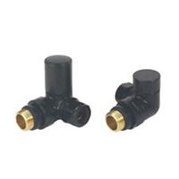 Radiator Valves Black Round Corner Manual Corner Brass 15mm x 1/2" 2 Pack